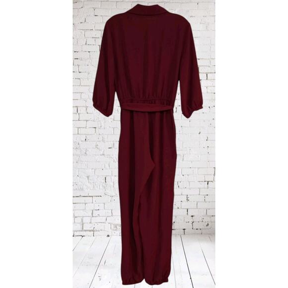 Fraiche By J Belted Jumpsuit 3/4 Sleeve Red Jogger size‎ small - Picture 2 of 5